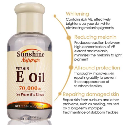 Sunshine Naturals Vitamin E Oil 70000iu Liquid 2.5 Oz Anti Aging and Whitening Anti Wrinkle Serum Vitamin E Essence