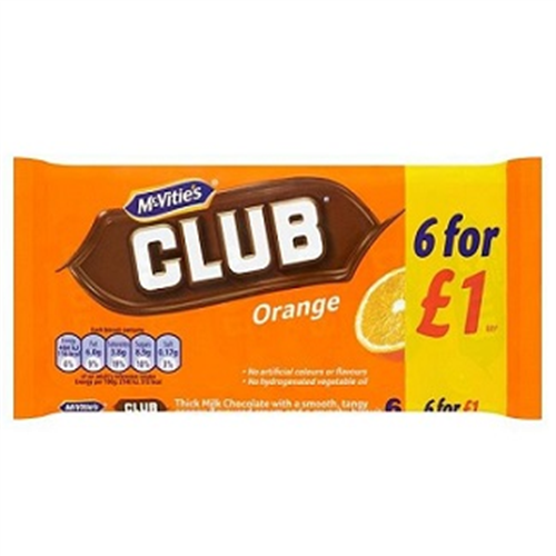 132G MCVITIE'S CLUB ORANGE CRUNCHY BISCUIT 6BARS